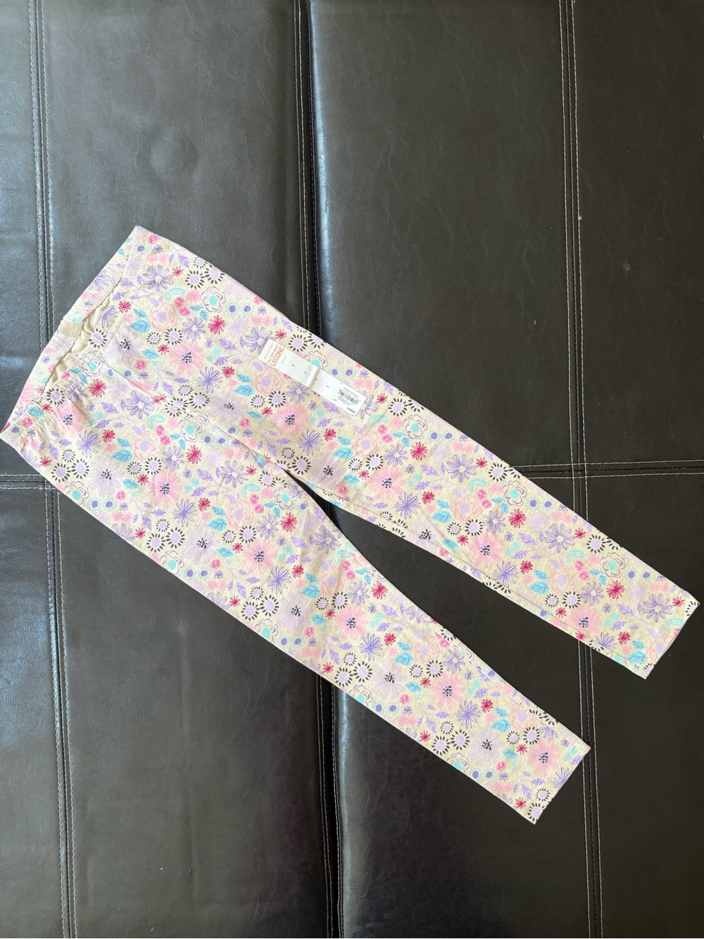 Jumping Beans - Girl’s Cream Leggings with Pink/Purple Floral Pattern